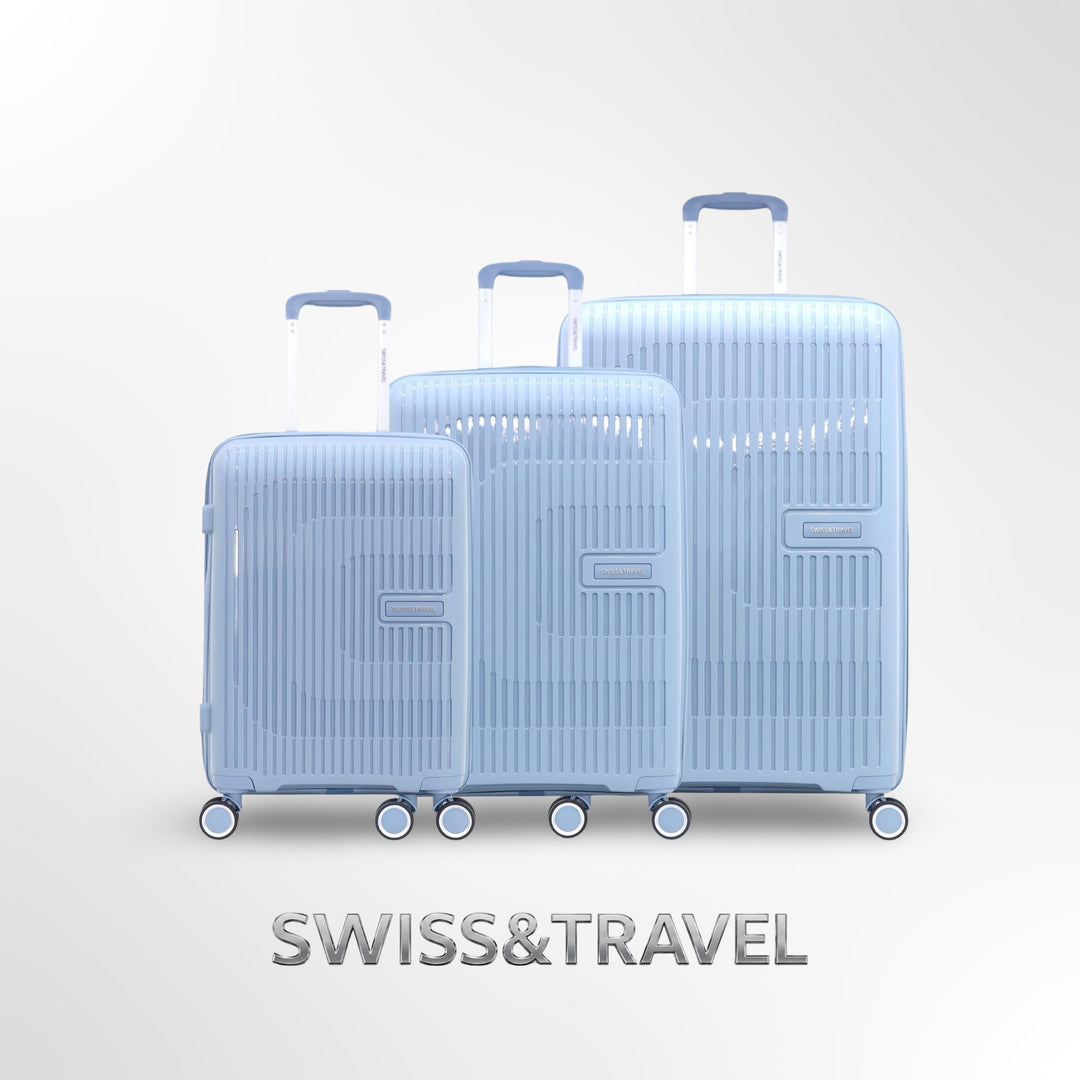 סט 3 מזוודות קשיחות תכלת מסדרת SWISS-TRAVEL