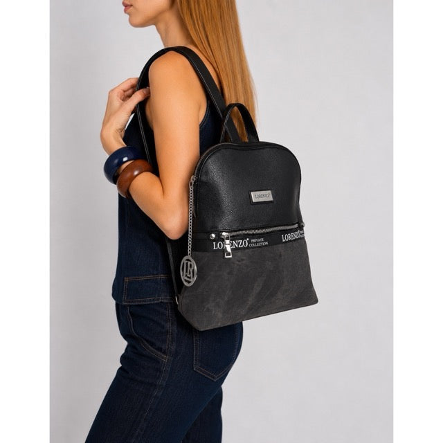 תיק גב זיפר שחור מבריק  LORENZO - מבצע החודש