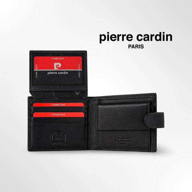 ארנק גבר Pierre Cardin מעור איטלקי – עם לשונית סגירה והגנת RFID