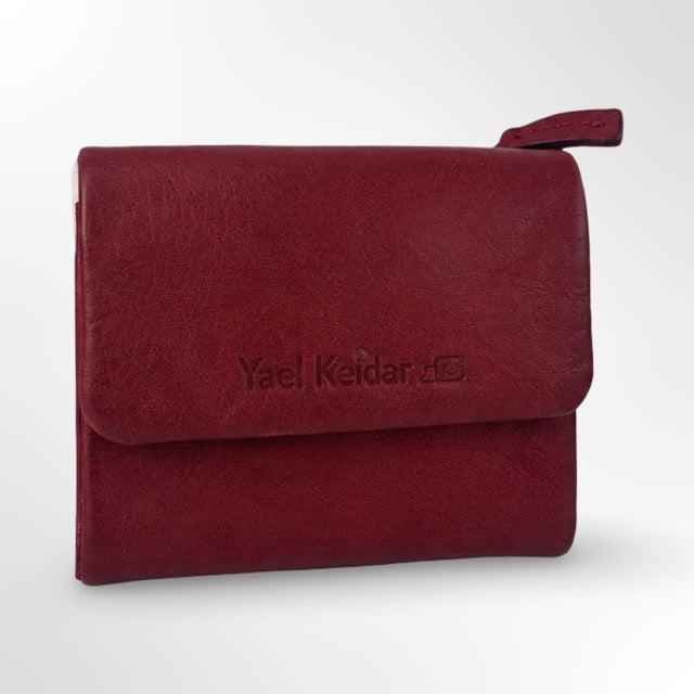ארנק נשים עור מיני בורדו מעוצב יעל קידר YAEL KEIDAR