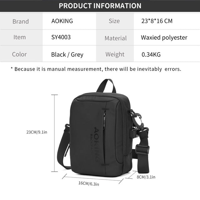 🎒 Мужская компактная сумка через плечо/кроссбоди AOKING - маленький размер, большая вместительность. Официальный импортер.