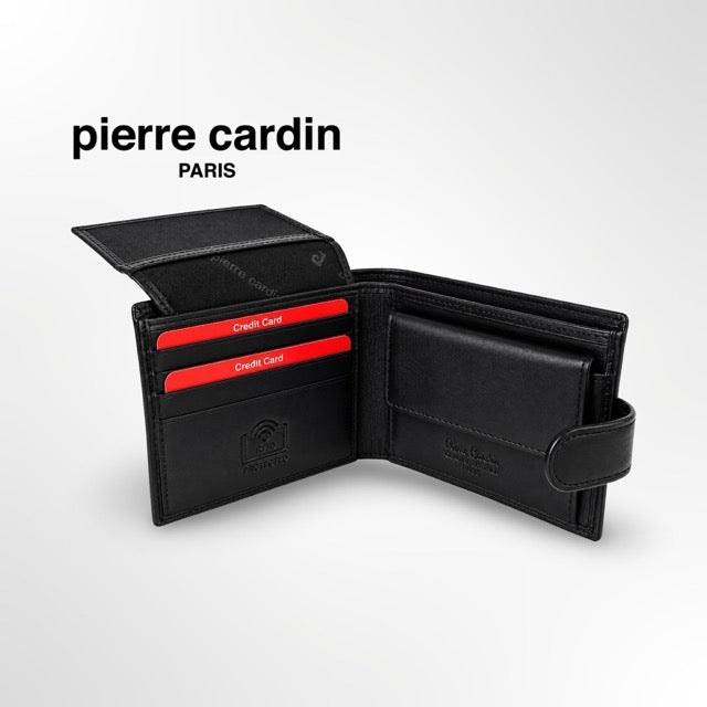 ארנק גבר Pierre Cardin מעור איטלקי – עם לשונית סגירה והגנת RFID