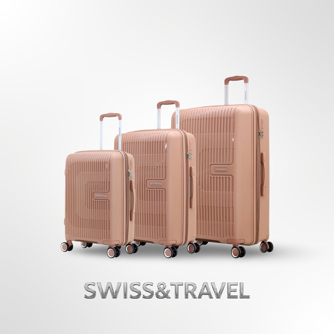 סט 3 מזוודות קשיחות וורוד עתיק מסדרת SWISS-TRAVEL