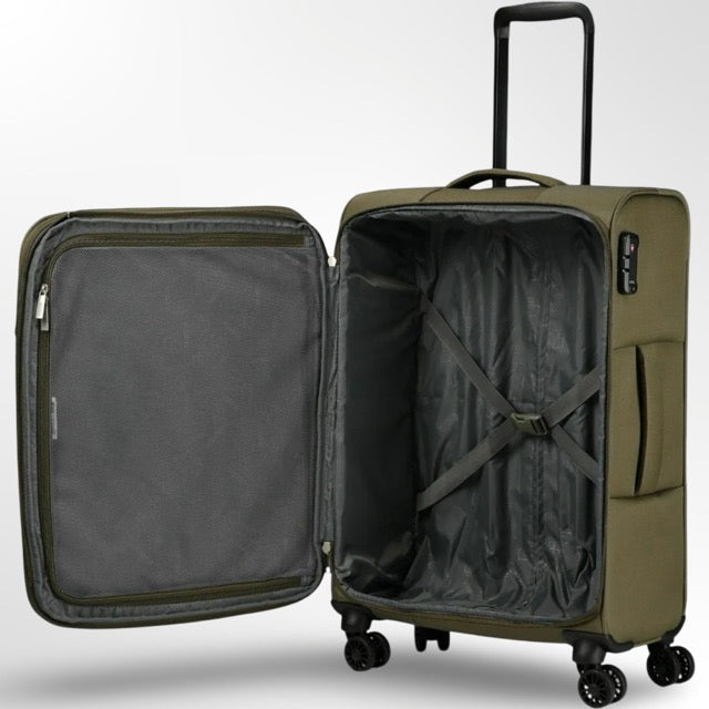 American Tourister Nitestream – מבצע חסר תקדים! 3 מזוודות ירוק חקי מתרחבות לכל נסיעה (מבית סמסונייט)