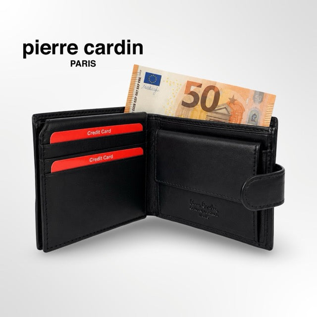 ארנק גבר Pierre Cardin מעור איטלקי – עם לשונית סגירה והגנת RFID