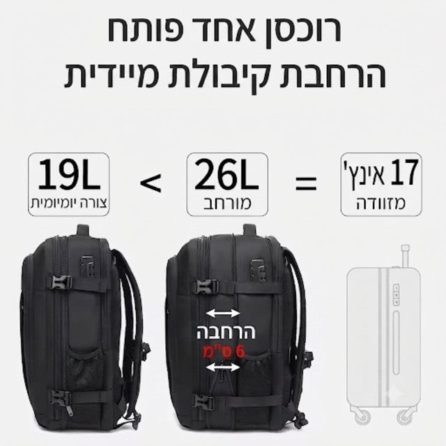 תיק גב חקי פרימיום עליה למטוס ומחשב נייד