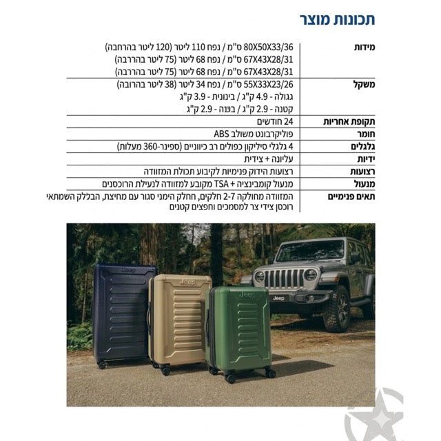 JEEP -  סט מזוודות שלישיה איכותיות קשיחות כחול ג׳יפ