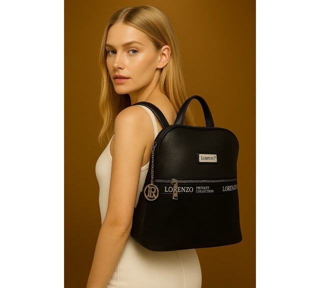 תיק גב זיפר שחור מבריק  LORENZO