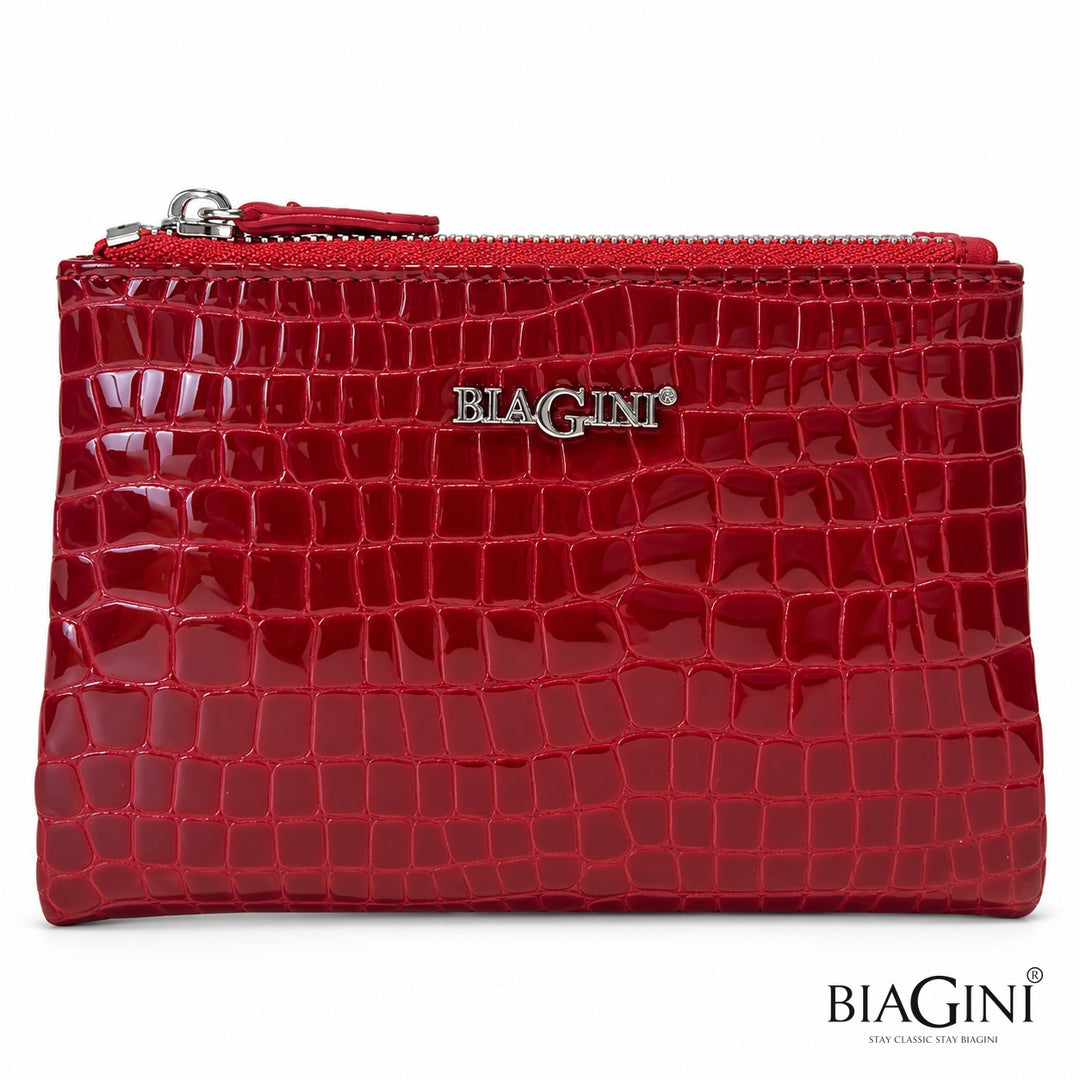 ארנק עור קומפקטי BIAGINI מעצבת אדום לק קרוקו
