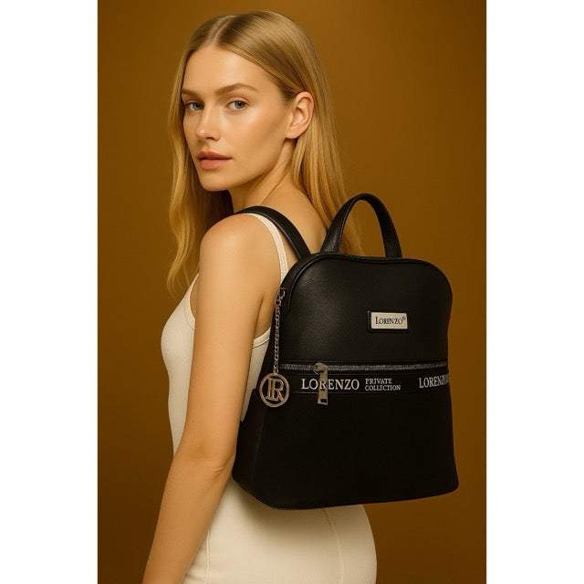 תיק גב זיפר שחור  LORENZO