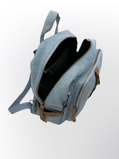 תיק גב לנשים רוז כחול BIAGINI ג׳ינס אורינל גימורי עור אמיתי