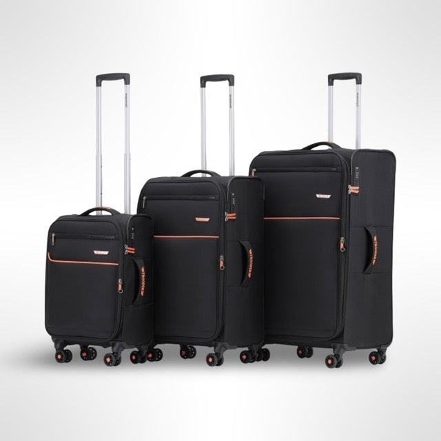 TROOPE / Montreal Blite מזוודות קשיחות סט מזוודות בד כחול בהיר  מתרחבות סופר לייט בשילוב קרבון