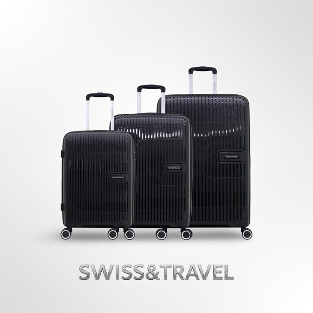 סט 3 מזוודות קשיחות שחור מסדרת SWISS-TRAVEL