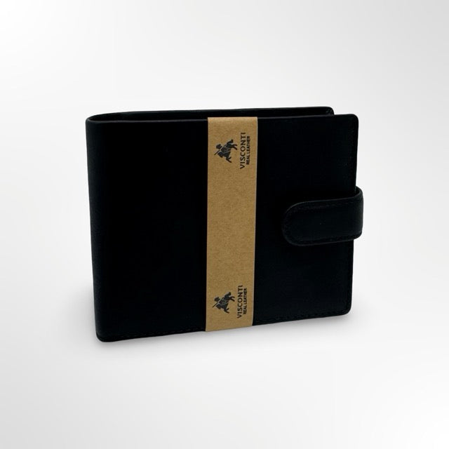 🖤 ארנק עור איטלקי לגבר עם סגירת לשונית – אלגנטיות חכמה  VISCONTI כפול שחור